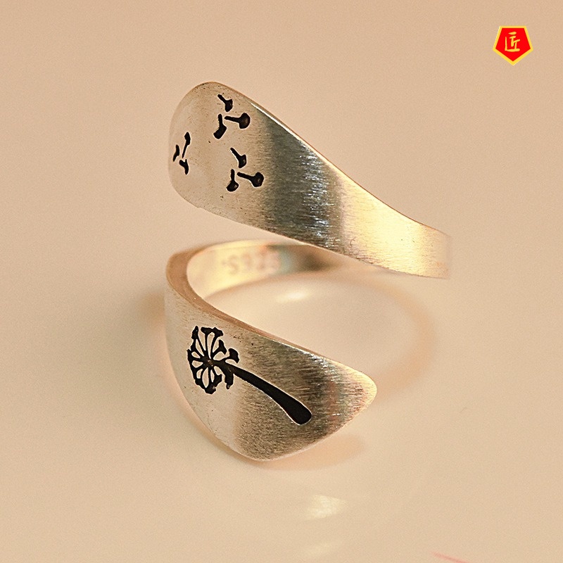 [Ready Stock]Creative Personality S925 Silver Dandelion Seed Spiral Ring