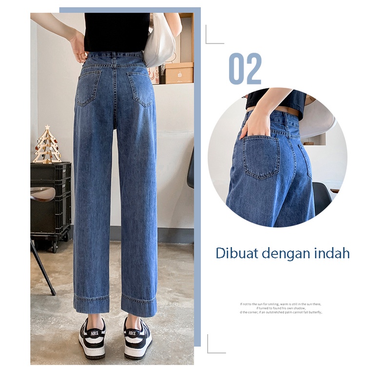 ✅COD New highwaist kulot kekinian biru high loose import korean style celana jeans wanita