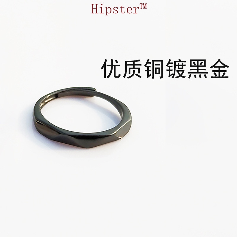 Popular Japanese and Korean Simple Geometric Glossy Diamond Black and White Men and Women Romantic Couple Rings