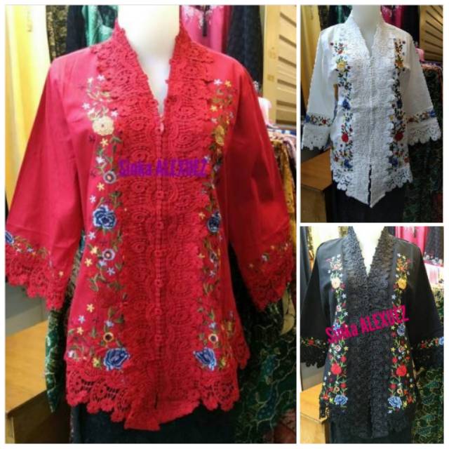 Kebaya Encim Bordir Modern Katun Aplikasi Brukat Premium Import