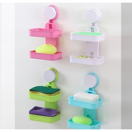 Rak sabun Plastik rak 2 Tingkat rak Gantung Tempel tempat sabun toilet
