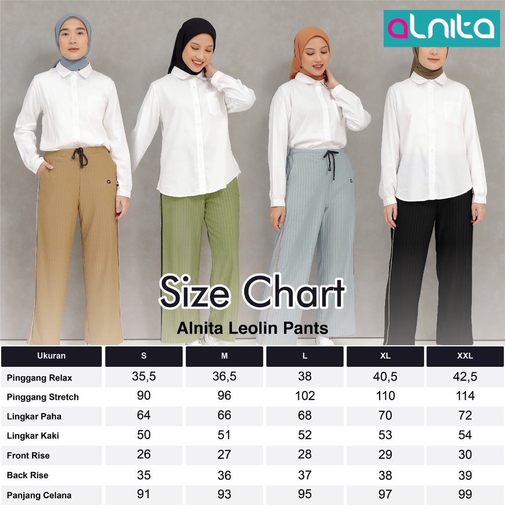 Alnita Pants Leolin Celana Wanita Bahan Risel Rib Kulot Muslimah Modern