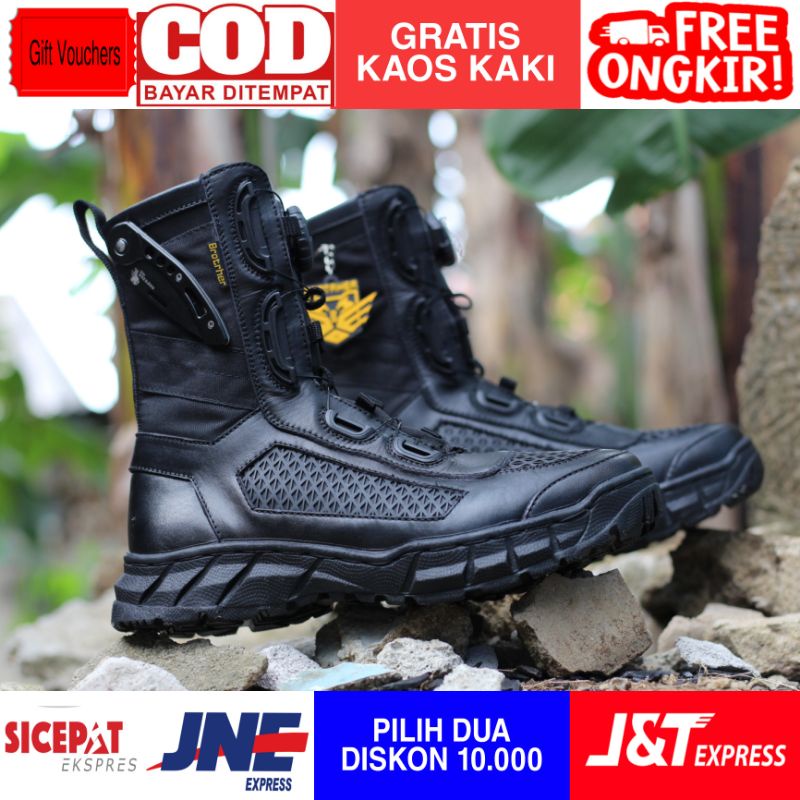 Sepatu Pdl Tali Putar Merk Brotrher Bahan Kulit Sapi dan Kanvas Kordura