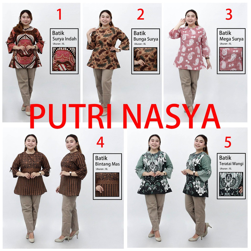 Blouse Jumbo Batik / Atasan Wanita Jumbo Batik SizeS-M-L-XL-XXL-3L-4L-5L Model Lengkap Seragam Batik