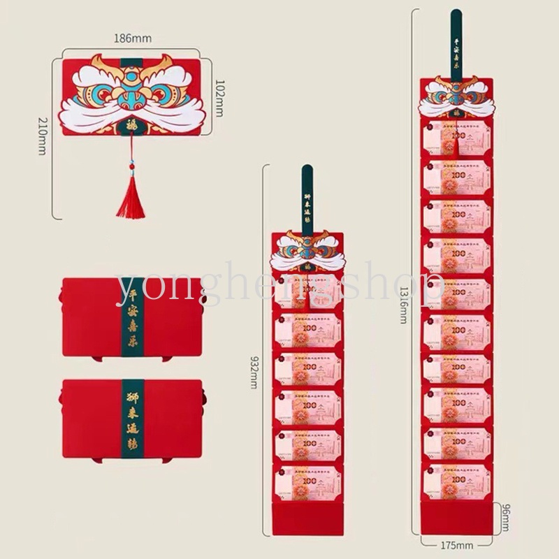 Amplop Angpao Merah Lipat 6 / 10 Posisi Gambar Harimau Untuk Tahun Baru Cina