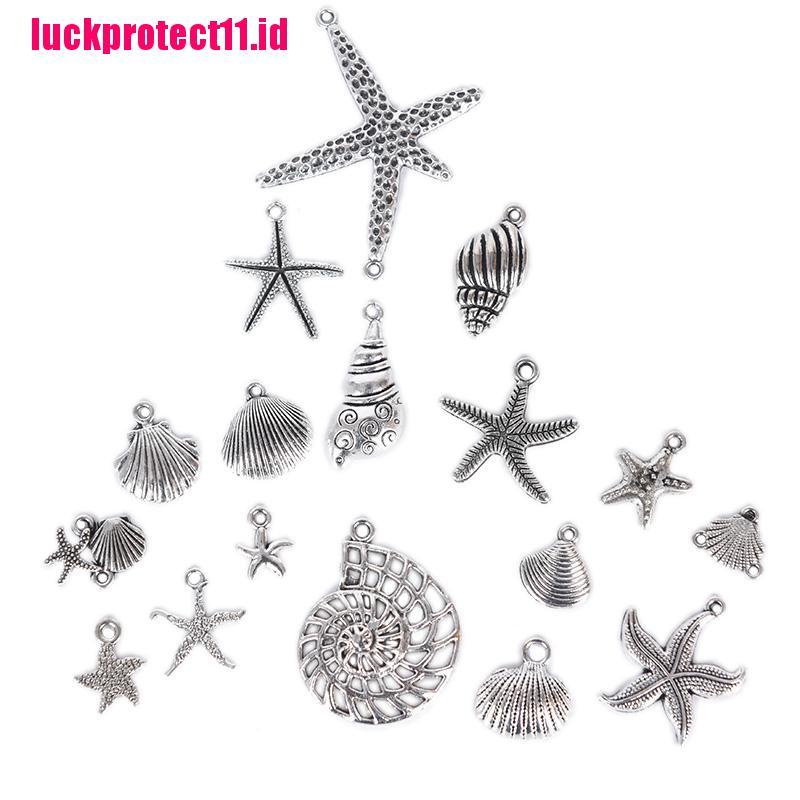 (LUCK) 17pcs / Set Liontin Silver Tibet Bentuk Bintang Laut / Kerang DIY Charms