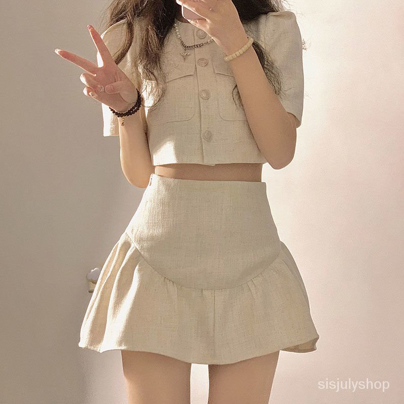 #Sisjuly# Rok Fishtail Jas Pendek Putih Ramping Wanita Setelan Dua Potong