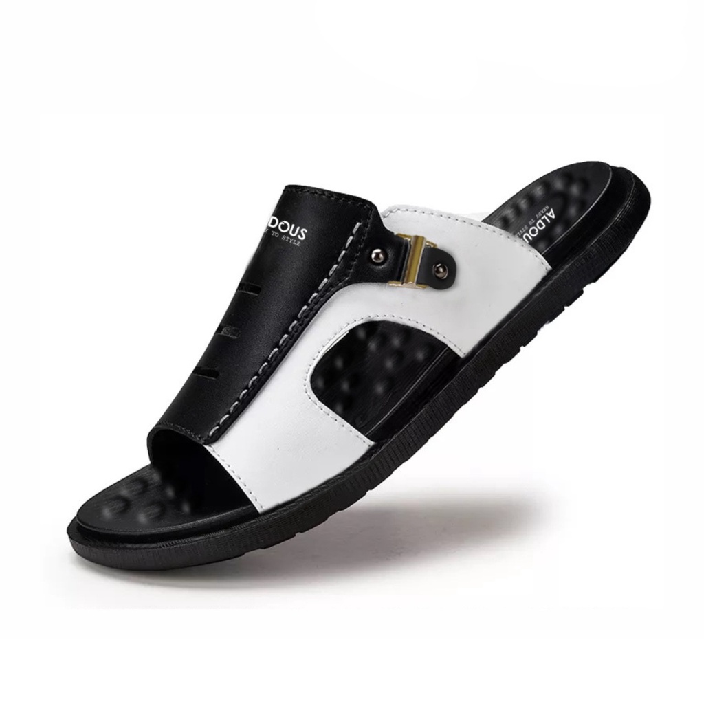 Aldous Sandal Slide Pria Fashion Original Sandal Kulit Pria Casual Karet Lentur Anti Slip L07