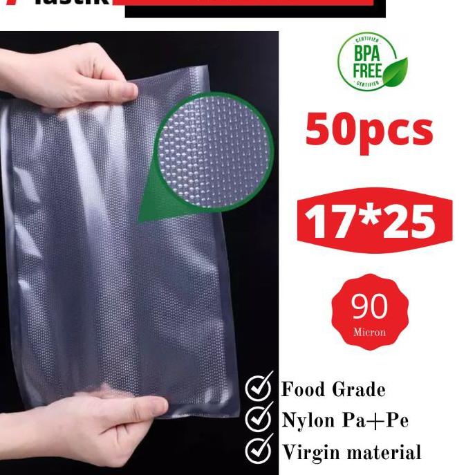 

ツ Plastik vacum embos 17x25 isi 50 / vacuum embossed / vacum emboss 17*25 / vakum makanan