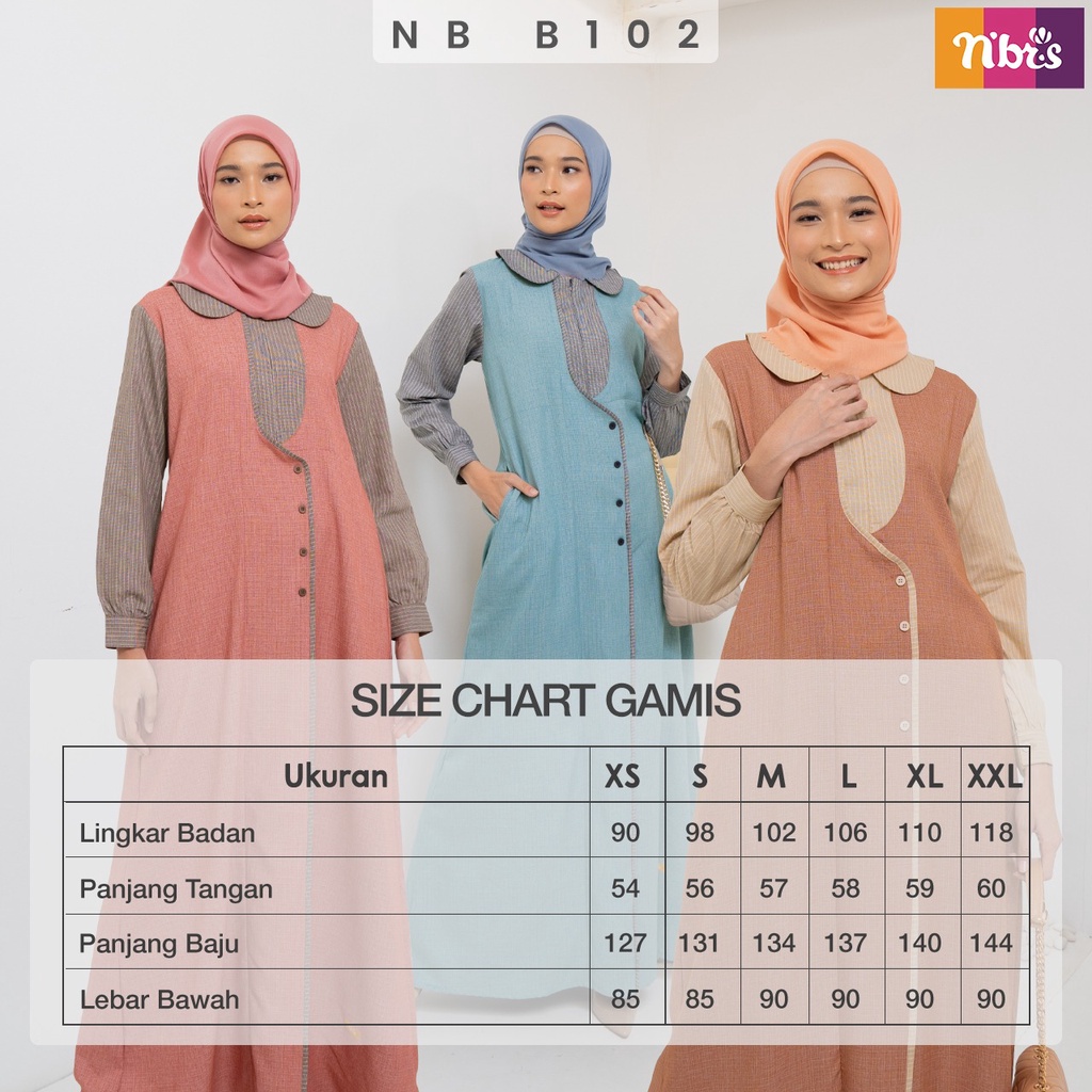 Nibras Gamis NB B102 Bahan Syahila mix Corven Dress Muslimah Modern Simpel