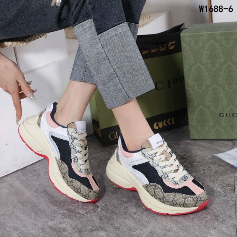 GUCCI RHYTON LIST PINK SEMI ORI GRADE AAA SNEAKERS WITH PAPERBAG W1688-6