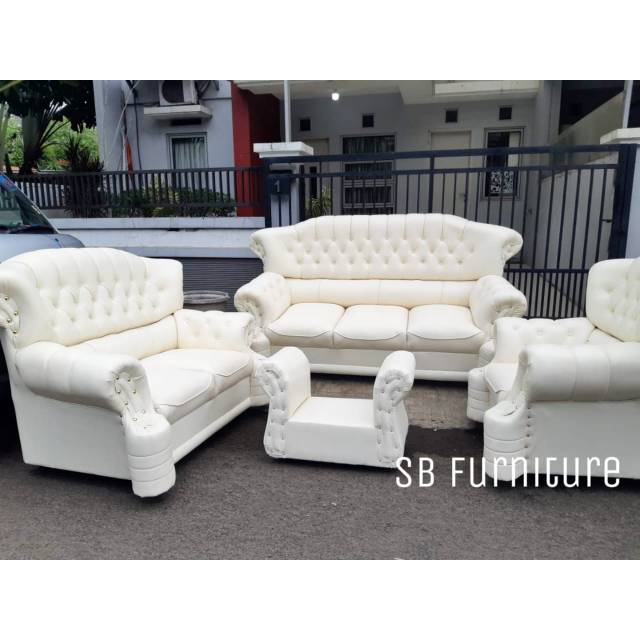 Sofa Tamu warna Putih Jaguar Belimbing Perut Fullset Kursi Ruang Keluarga Bergaransi