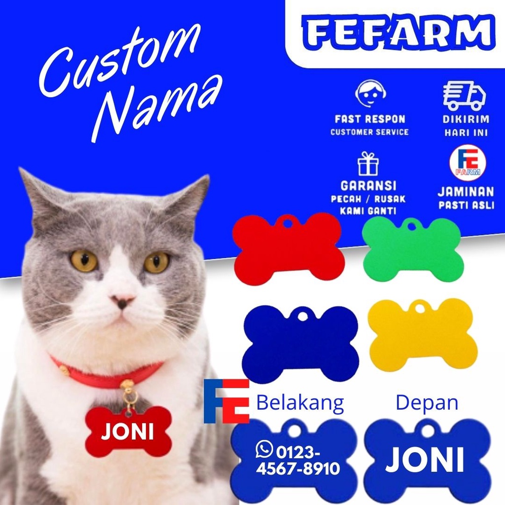 Tag Nama Custom Liontin Kalung Untuk Anjing Kucing FEFARM