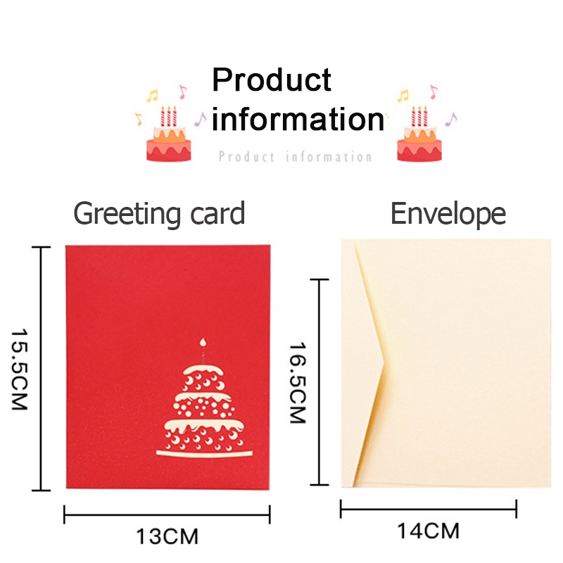 Kartu Ucapan Pop Up 3D Bentuk Kue Ulang Tahun Dengan Lampu + Musik