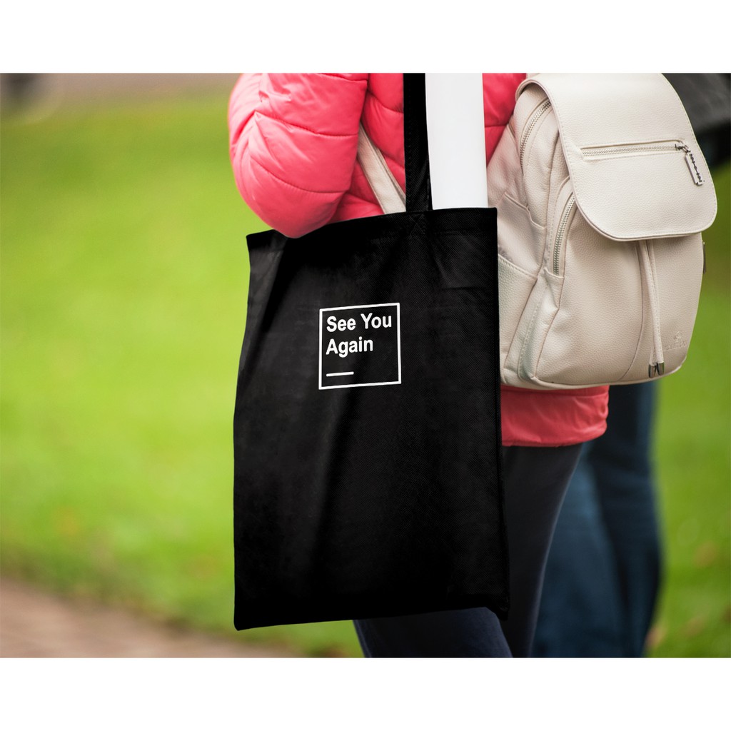 Tote Bag Kanvas Design SEE YOU AGAIN dengan Resleting - Gaya Aesthetic yang Memikat