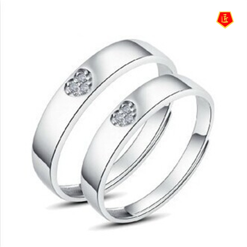 [Ready Stock]Korean Style Simple Silver Heart-Shaped Diamond Couple Rings