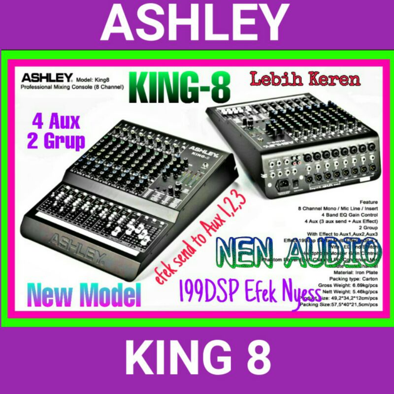 Mixer Ashley KING8 New Model Original Ashley 8 chanel 4 aux king 8