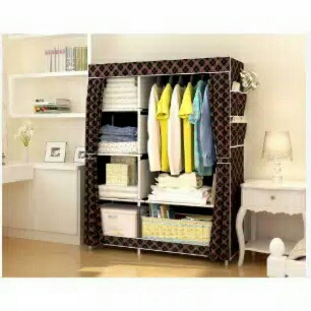 Lemari lipat portable / lemari rak susun portable rakit kain OXFORD bisa dicuci bukaan samping