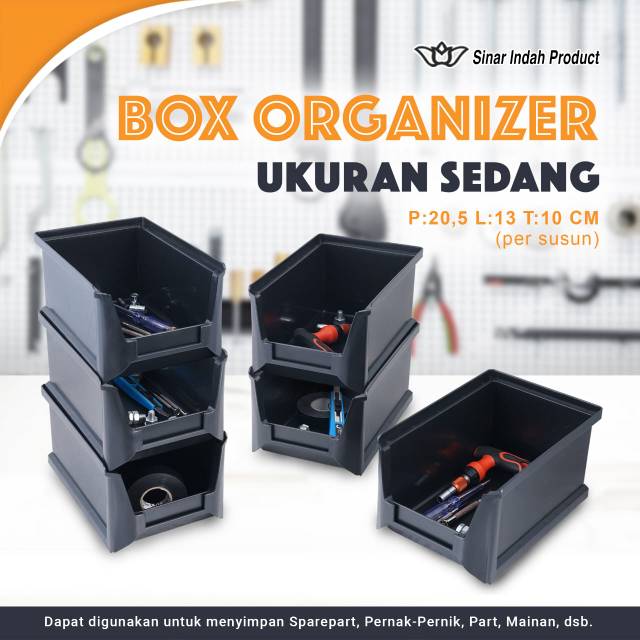 Box plastik susun Per 9pcs ukuran 20,5 x 13 x 10cm Mono Rako Sedang Box Organizer Rak Susun Plastik Ukuran Sedang