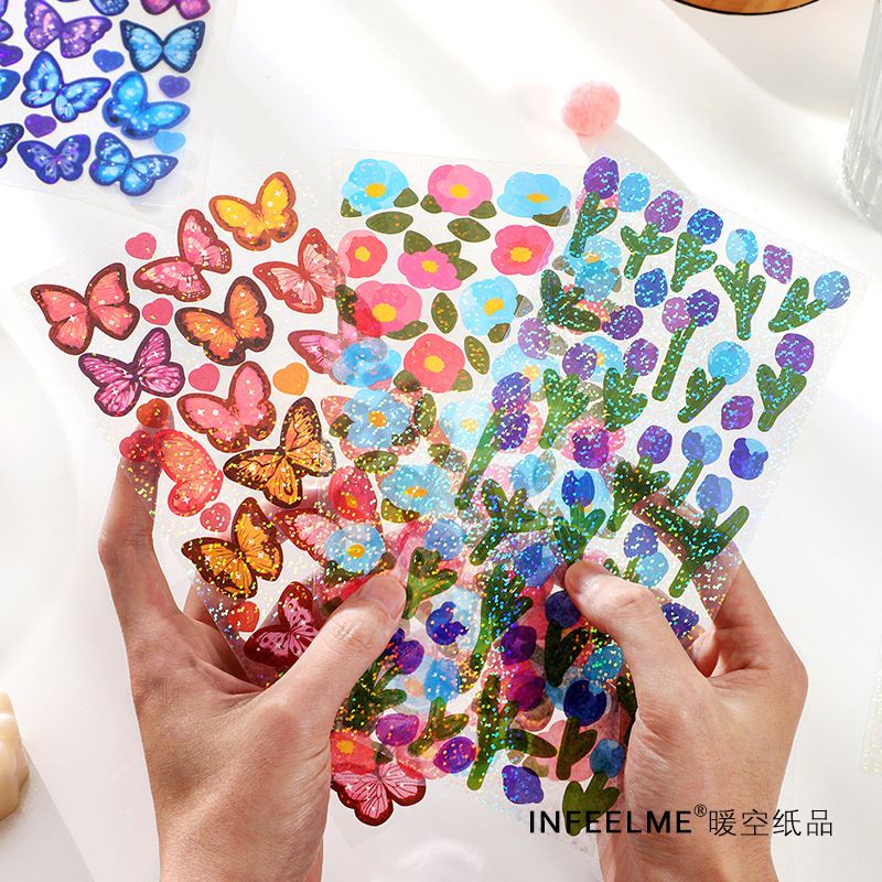 

[UBIMARU] STICKER HOLOGRAM RAINBOW KUPU KUPU BUNGA / STIKER BOJU HP