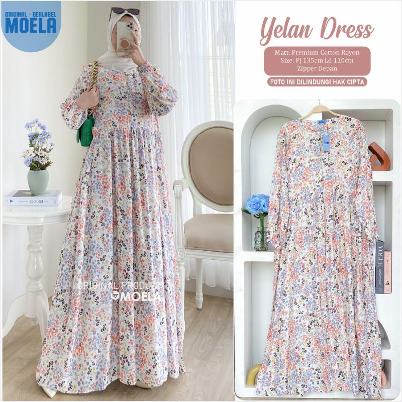 Zelena Yelan Bifia Jasmi Dress Gamis Original Ori Moela Berlabel Jumbo Allsize Busui Premium Catton Rayon-4