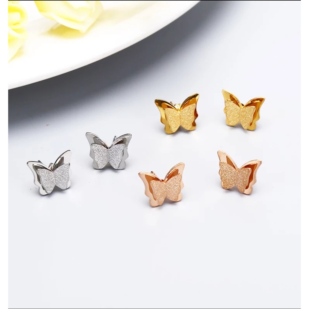 Anting Titanium Model Kupu-Kupu Tersedia Warna Rose Gold, Gold dan Silver