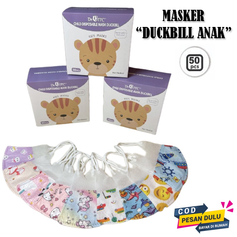 Masker anak 3Ply Masker Duckbill Masker Anak 3D Motif Random DR ITC 10pcs Anak 3D Disposable Mask