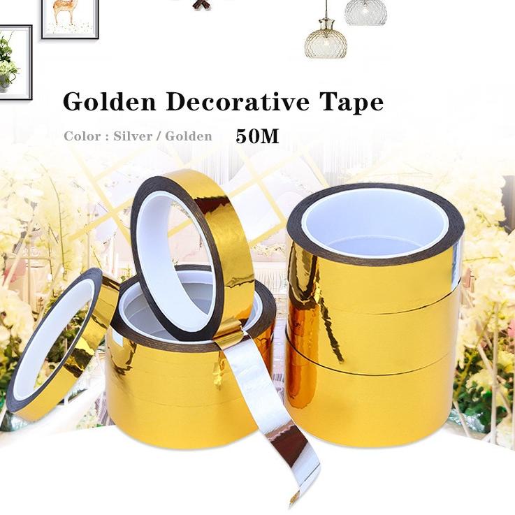 

Super Produk 50m Lakban Selotip Washi Gold Foil Washi Tape Untuk Dekorasi Scrapbook / Sekolah / Kantor