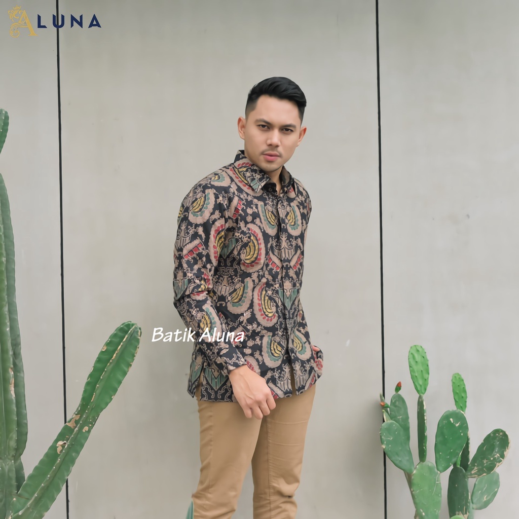 BAJU KEMEJA BATIK PRIA COWOK LENGAN PANJANG REGULER PREMIUM ORIGINAL SOLO MODERN JUMBO ALUNA 107