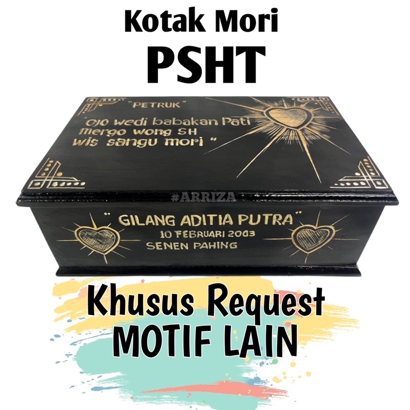 KOTAK MORI PSHT BEBAS PILIH MOTIF SESUAI SELERA DARI KAYU JATI TEMPAT PENYIMPANAN SABUK MORI PENCAK SILAT SETIA HATI TERATE