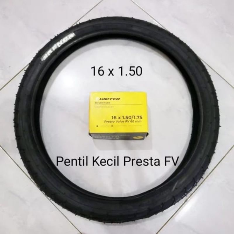 PAKET BAN SEPEDA 16 X 1.50 KENDA DENGAN BAN DALAM PENTIL KECIL PRESTA FV UNTUK SEPEDA LIPAT BMX ANAK