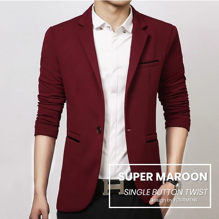 TERBARU BLAZER SLIMFIT PRIA SUPER MAROON MODEL KANCING 1 BAHAN PREMIUM HIGH TWIST EXCLUSIVE NIKAYU