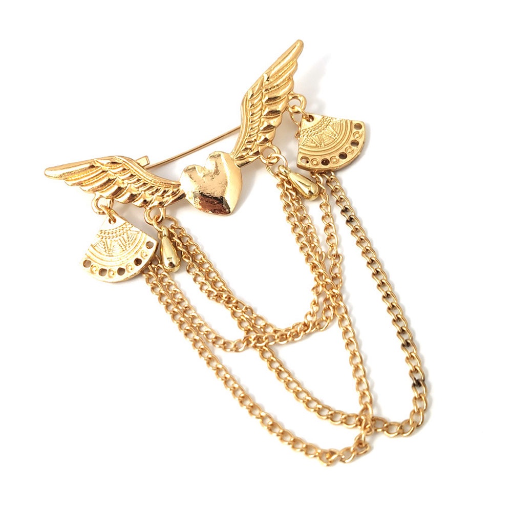 Needway  Men's Suit Jewelry Vintage Brooch Pins Fashion Accessories Chain Heart-Shaped Angle Wing Retro Lapel Pin British Style Brooches/Multicolor