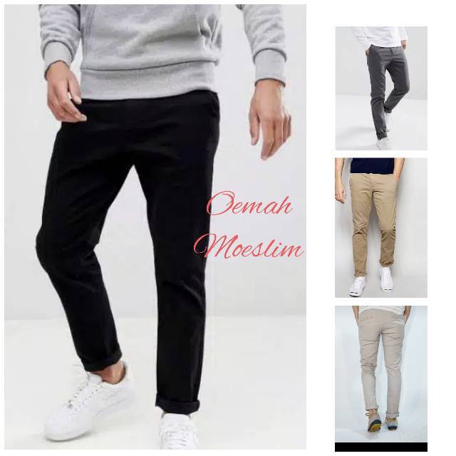 CELANA CHINO Panjang pria Slimfit KERJAHARIAN Santai Casual Formal Hitam Abu Cream Mocca Size 27-38