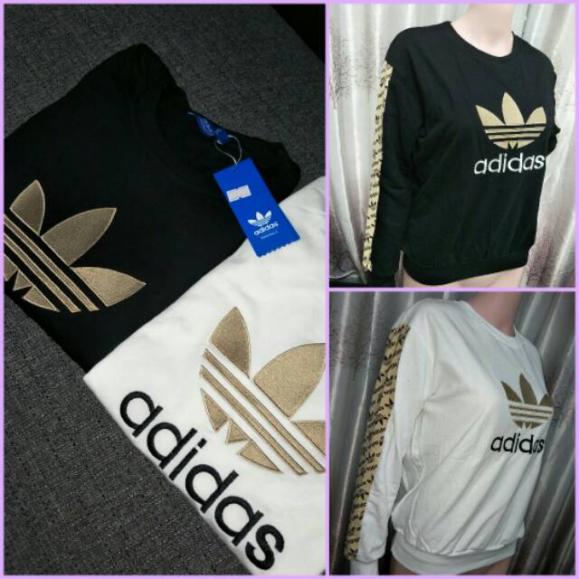 Adidas Sweatshirt Sweater Baju Lengan Panjang Katun Fashion Wanita Cewek Murah Hitam Putih Black