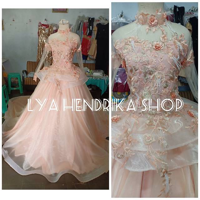 Baju pengantin organdi 3D ekor