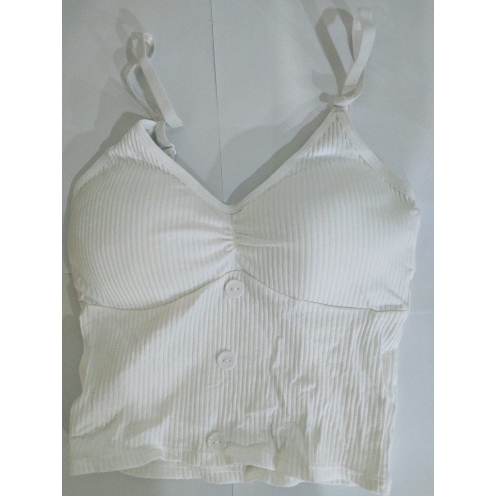 Tank Top Bra Polos Import Korean tanktop Wanita Tengtop-Putih Kancing