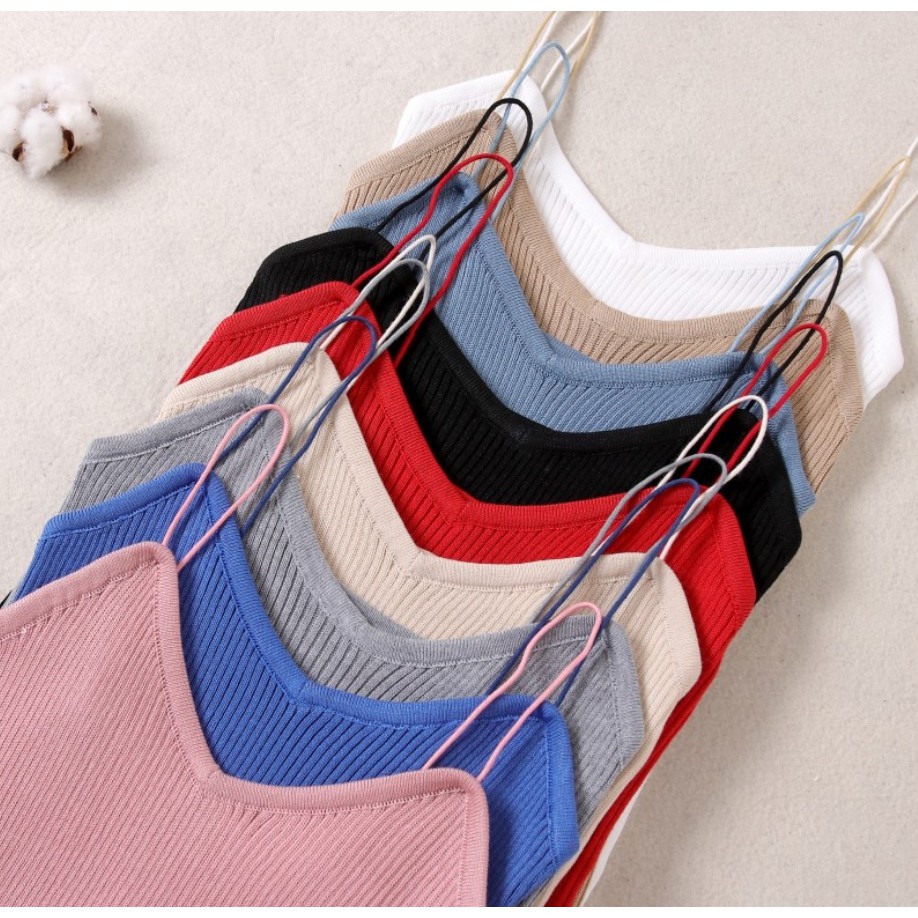 A01 Tanktop korea jepang tank top tali spaghetti V neck rajut lembut pakaian inner atasan wanita-7