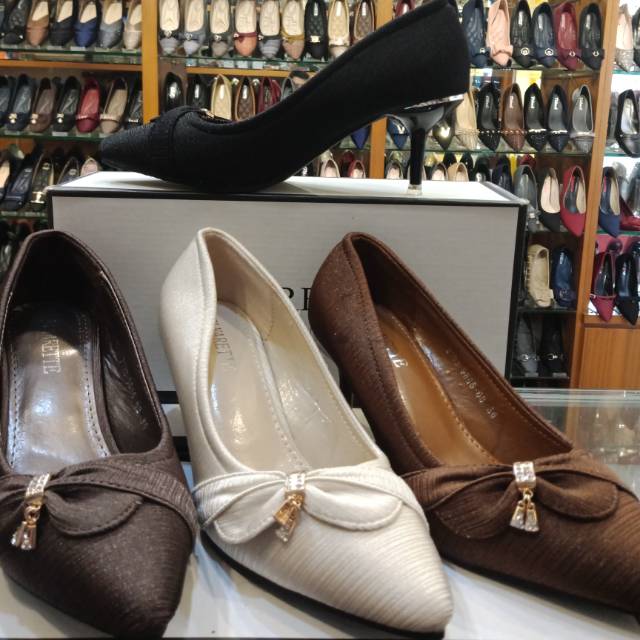 Elvarette lotus_shoes import heels 6cm bahan satin serut tapak karet size 36-40 kd 2193