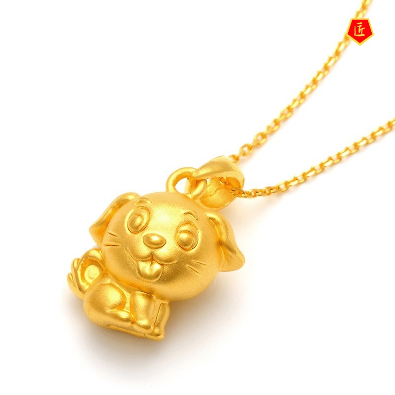 [Ready Stock]Zodiac Fortune Dog Pendant 3D Gold Necklace Cute Lucky Changeable Beads