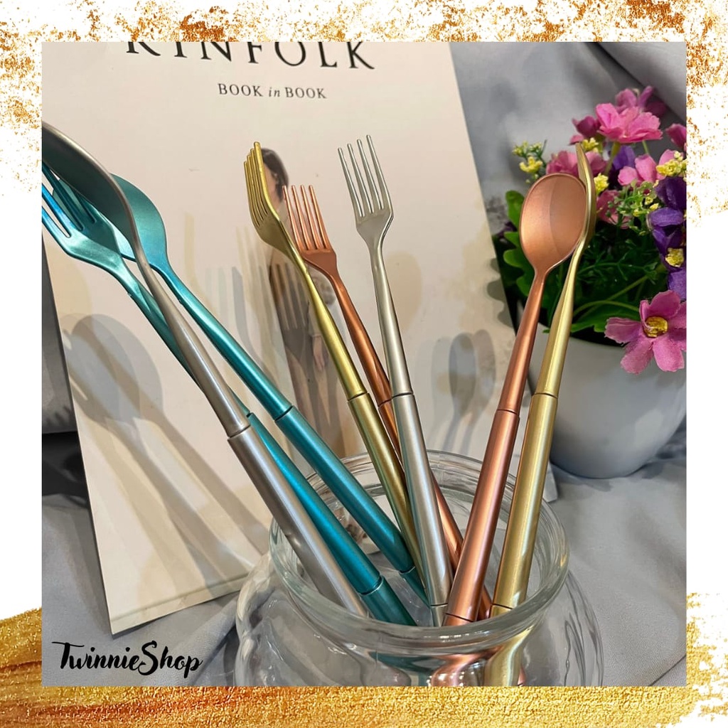 PEN UNIK KRISTAL DIAMOND SENDOK GARPU  PENA ALAT TULIS SOUVENIR HADIAH SPOON FORK GROSIR BISA COD