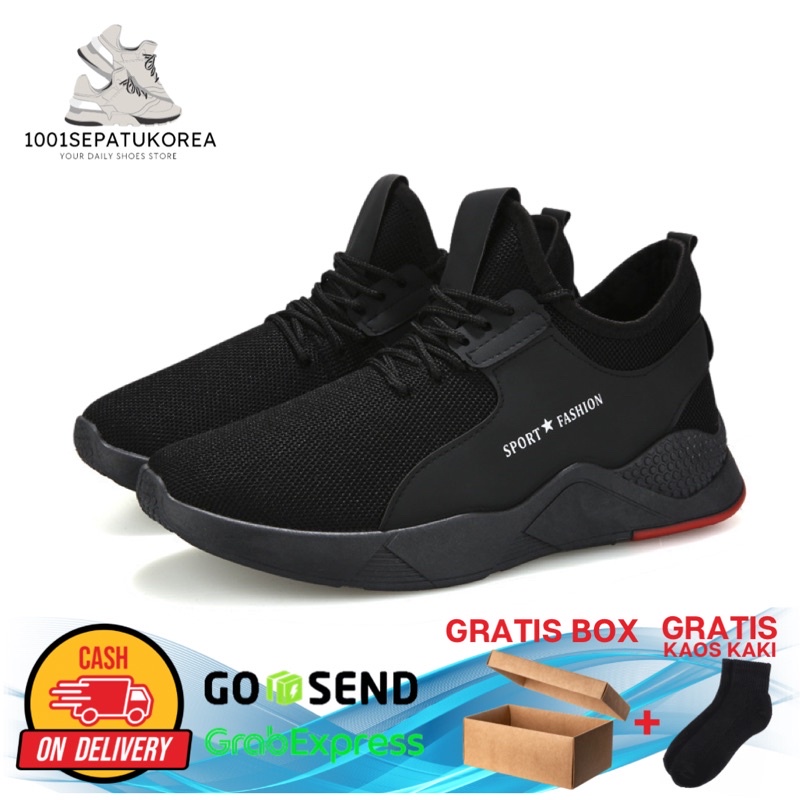 1001 IMPORT SEPATU SNEAKERS PRIA NEW SPORT FASHION + BOX DAN KAOS KAKI  !!! HITAM