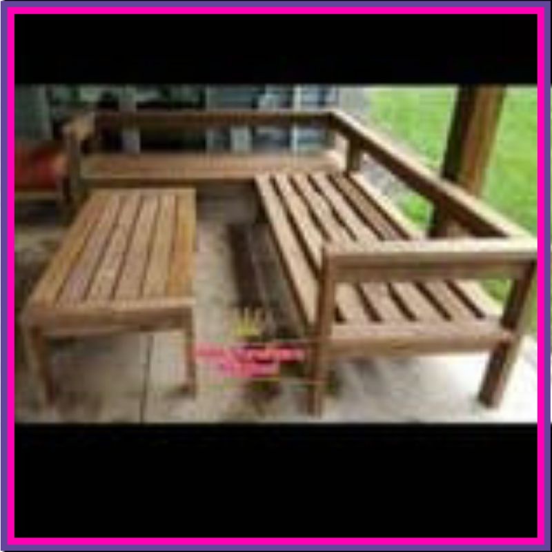 Kursi tamu sudut - meja kursi model minimalis kayu bengkirai/kursi pojok L kayu Kalimantan