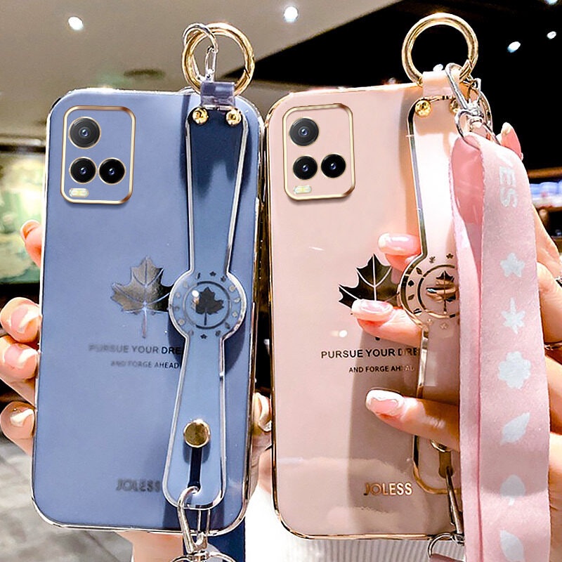 Case Motif Daun Maple Dengan lanyard Untuk Vivo Y21S Y33S Y21 2021