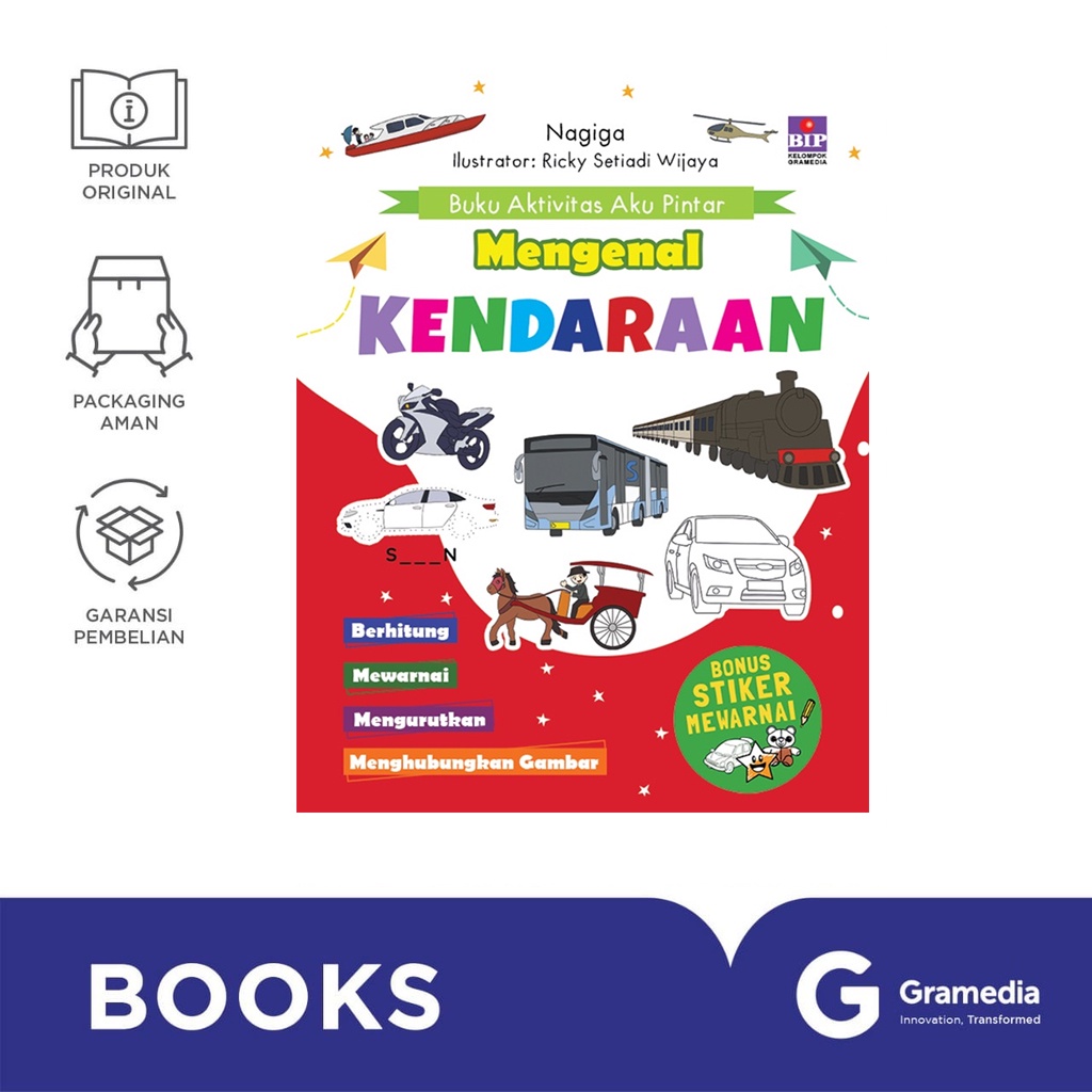 Gramedia Bali - Buku Aktivitas Aku Pintar Mengenal Kendaraan (Bonus Stiker Mewarnai BIP)