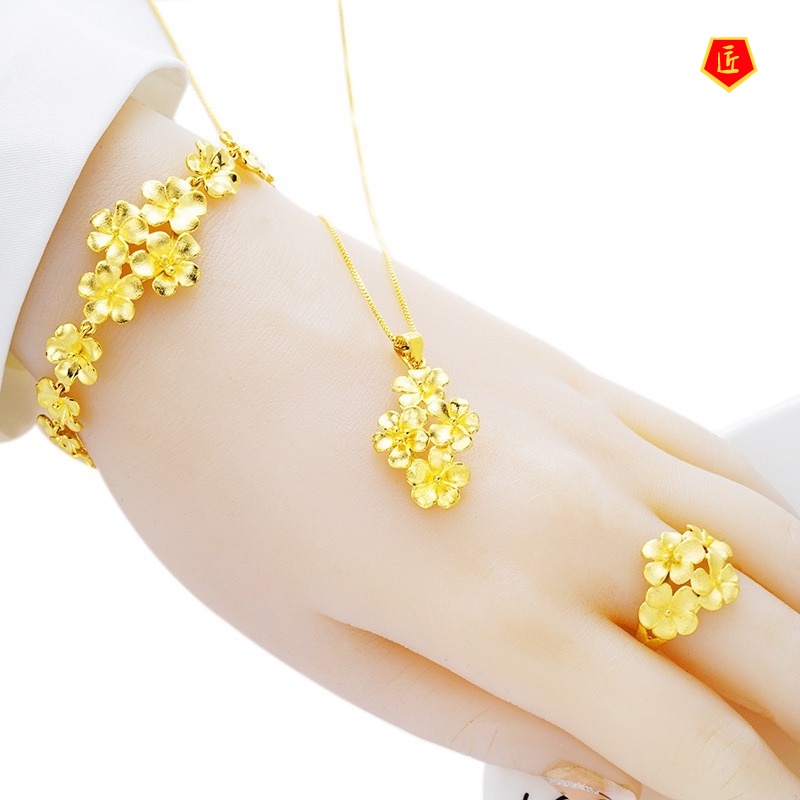 [Ready Stock]Women's Gold Flower Ring Set Elegant Graceful