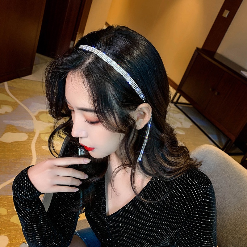 Headband Model Rumbai Panjang Aksen Berlian Untuk Aksesoris Rambut