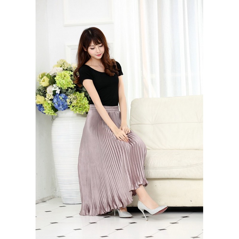 Metallic Pleated Mermaid Long Skirt Import Premium ( Rok Duyung Metalik Prisket Panjang ) [Bisa COD]