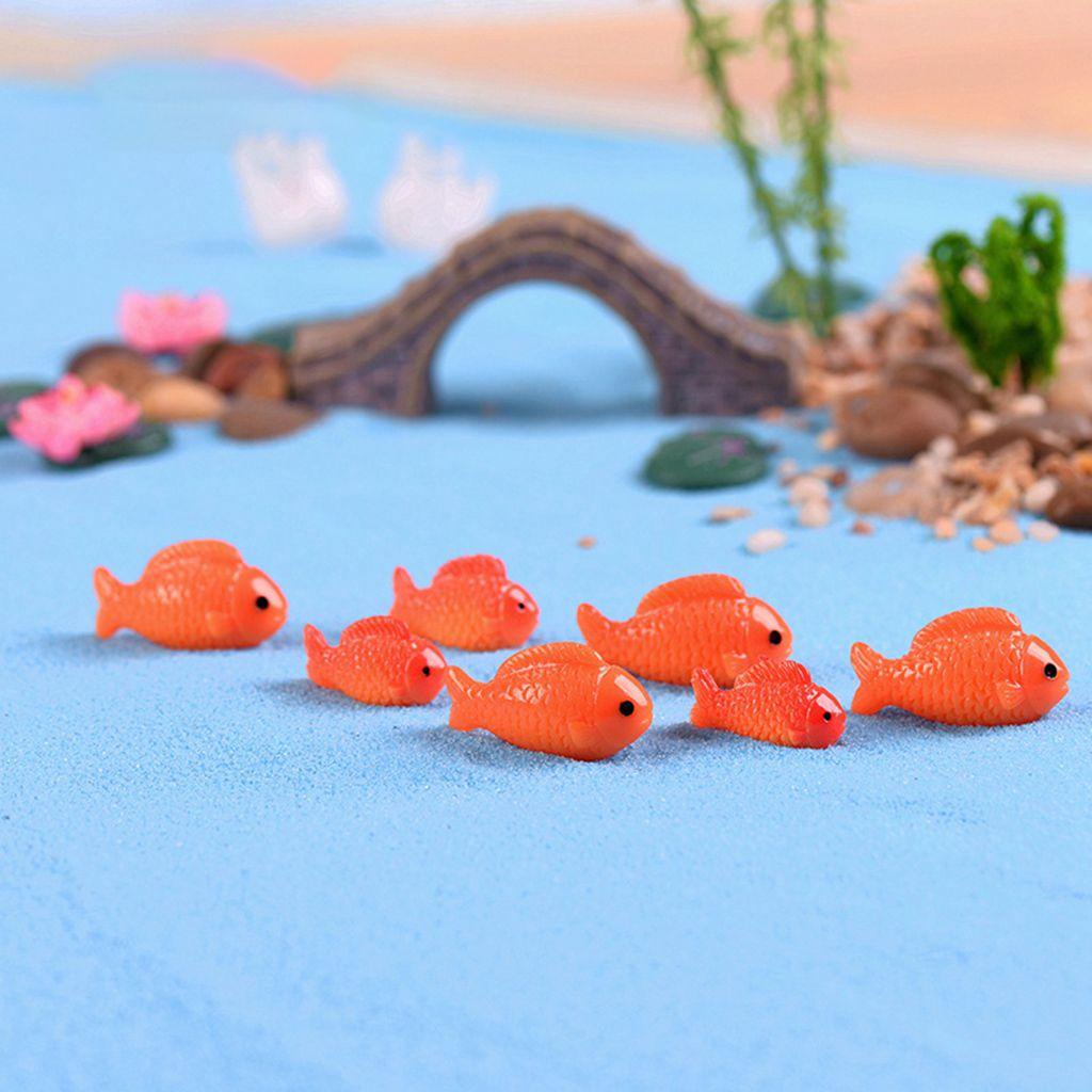 [Elegan] Patung Ikan Mas Mini 5pcs/pack Ornamen Aquarium Ikan Merah Bunga Teratai, Daun Hadiah Anak Kolam Adegan Miniatur