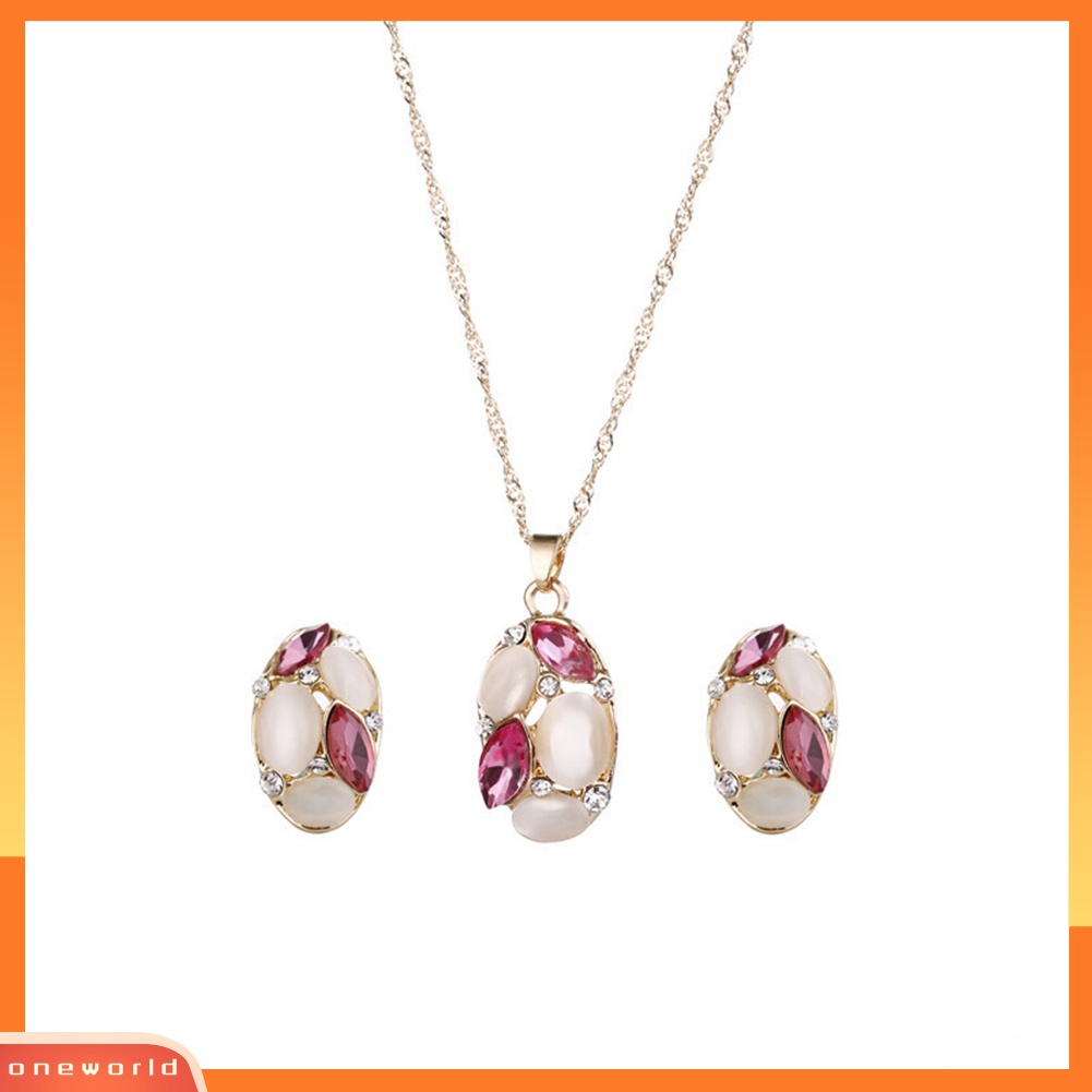 Set Perhiasan Kalung Rantai Liontin Opal Drop Bentuk Oval Untuk Wanita